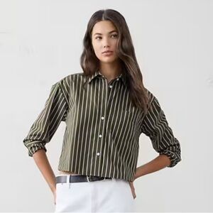 Banana Republic Factory Boxy Button-Down Shirt - Olive Stripe